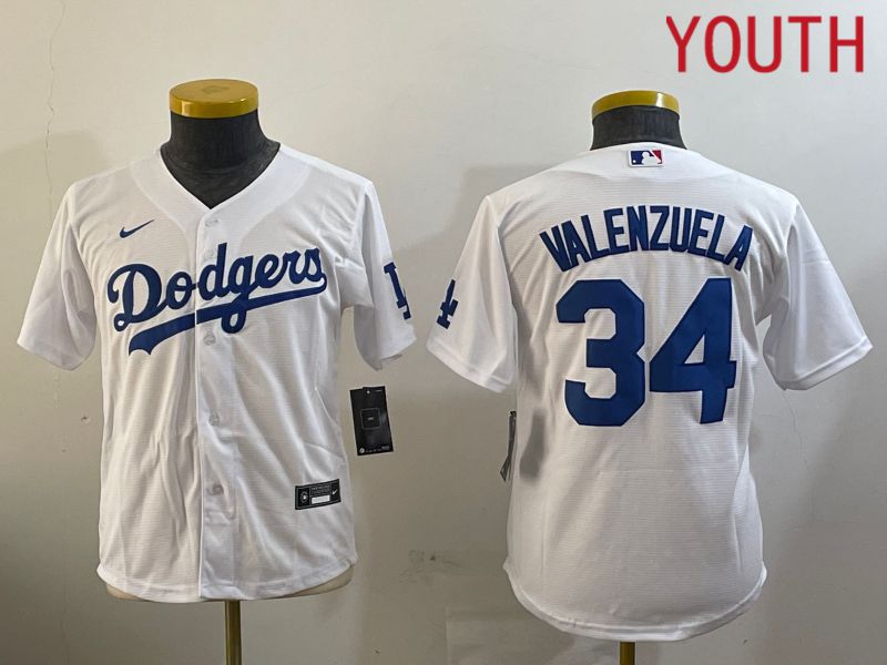 Youth Los Angeles Dodgers 34 Valenzuela White Game 2024 Nike MLB Jersey style 10291